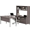 BestarÂ® Pro-Linea U-Desk with Hutch in Bark Grey