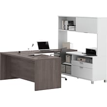 Bestar Pro-Linea 71 U-Desk with Hutch, White/Bark Grey (120880-47)