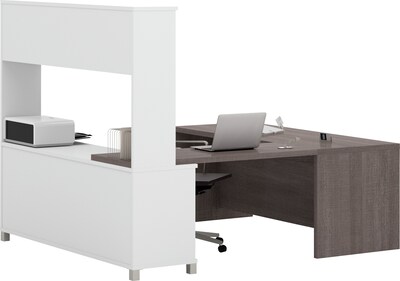 Bestar Pro-Linea 71 U-Desk with Hutch, White/Bark Grey (120880-47)