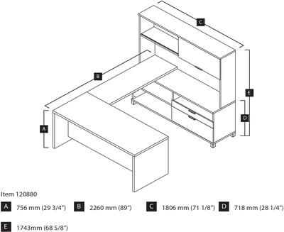 Bestar Pro-Linea 71" U-Desk with Hutch, White/Bark Grey (120880-47)