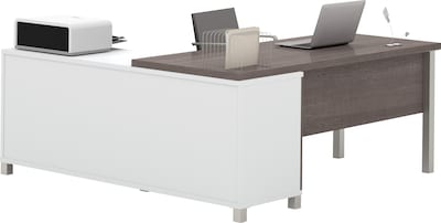 Bestar Pro-Linea 71"W L-Desk, White & Bark Grey (120883-47)