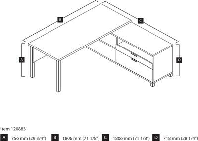 Bestar Pro-Linea 71"W L-Desk, White & Bark Grey (120883-47)