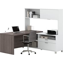 Bestar Pro-Linea 71W L-Desk with Hutch, White & Bark Grey (120882-47)