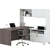 BestarÂ® Pro-Linea L-Desk with hutch White & Bark Grey