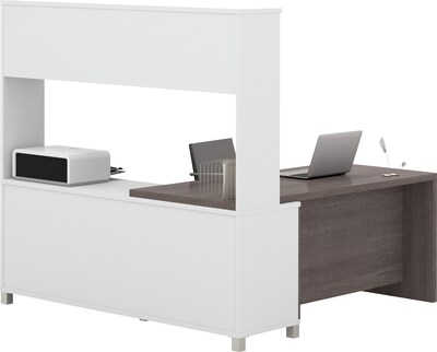 Bestar Pro-Linea 71W L-Desk with Hutch, White & Bark Grey (120882-47)