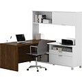 Bestar® Pro-Linea L-Desk with Hutch White & Oak Barrel