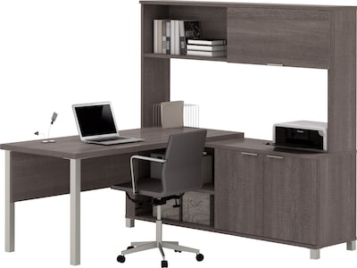 Bestar Pro-Linea L-Desk with Hutch, Bark Grey (120864-47)