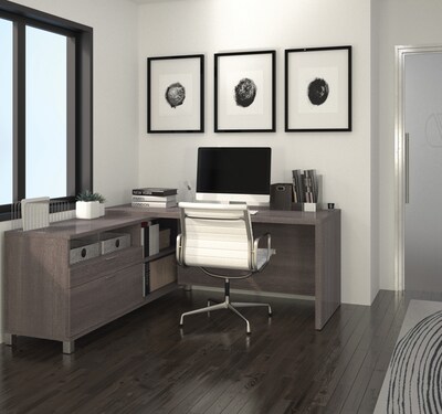 Bestar Pro-Linea 71"W L-Desk, Bark Grey (120863-47)