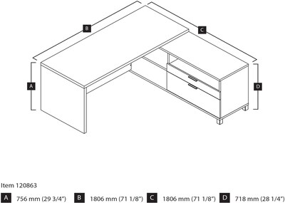 Bestar Pro-Linea 71"W L-Desk, Bark Grey (120863-47)