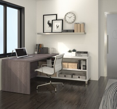 Bestar Pro-Linea 71"W L-Desk, White & Bark Grey (120885-47)