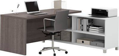 Bestar Pro-Linea 71W L-Desk, White & Bark Grey (120885-47)