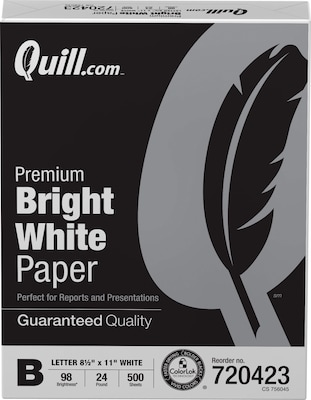 Quill Brand® 8.5" x 11" Laser & Inkjet Print Paper, 24 lbs., 98 Brightness, 500 Sheets/Ream, 10 Reams/Carton (720423CT)