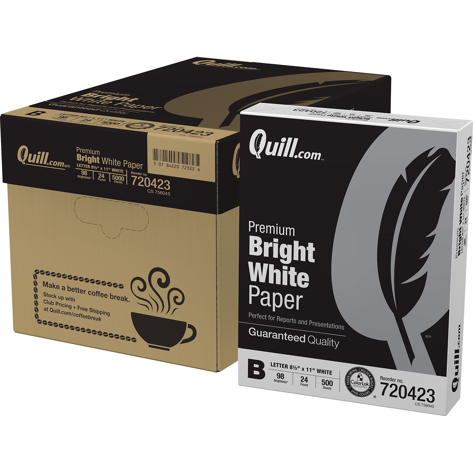 Quill Brand® 8.5 x 11 Laser & Inkjet Print Paper, 24 lbs., 98 Brightness, 500 Sheets/Ream, 10 Reams/Carton (720423CT)