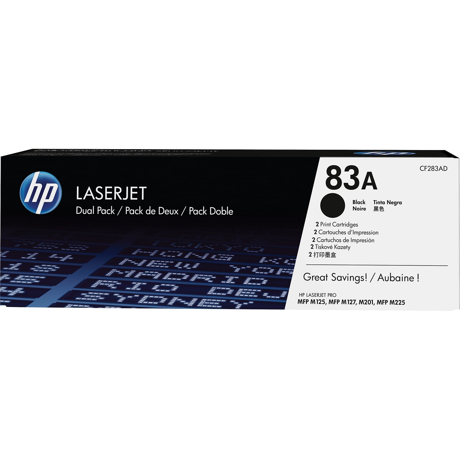 HP 83A Black Standard Yield Toner Cartridge, 2/Pack