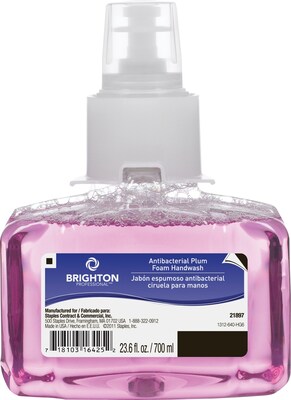 Brighton Professional Antibacterial Foaming Hand Soap Refill, Plum Scent, 23.6 oz., 3/Carton (BPR50954)