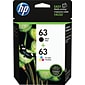 HP 63 Black/Tri-Color Standard Yield Ink Cartridge, 2/Pack (L0R46AN#140)