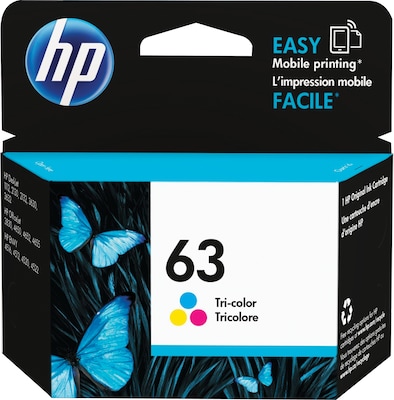 HP 63 Tri-Color Standard Yield Ink Cartridge (F6U61AN#140), print up to 150 pages