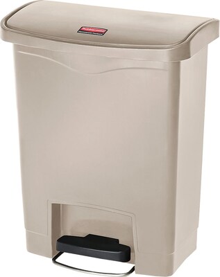 Rubbermaid® Slim Jim Resin Front Step-On Trash Can, 8 Gallons, Beige (1883456)