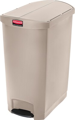 Rubbermaid® Slim Jim Resin End Step-On Trash Can with Rigid Plastic Liner, 24 Gallon, Beige