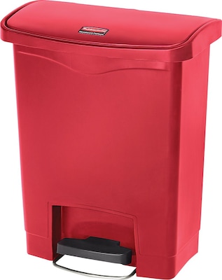 Rubbermaid Slim Jim Resin Front Step-On Trash Can, 8 Gallons, Red (1883564)