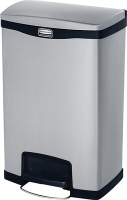 Rubbermaid® Slim Jim Stainless Steel Front Step-On Trash Can with Single Rigid Plastic Liner, 13 Gallons (1901992)
