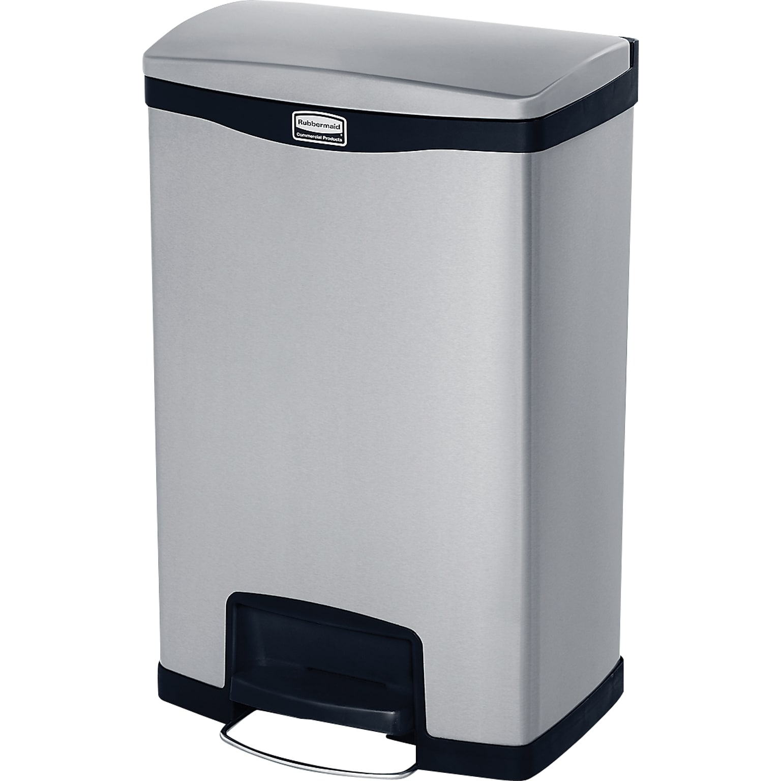 Rubbermaid® Slim Jim Stainless Steel Front Step-On Trash Can with Single Rigid Plastic Liner, 13 Gallons (1901992)