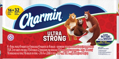 Charmin Ultra Strong Toilet Paper, 2-Ply, 154 Sheets/Roll, 16 Double Rolls/Carton (84858478)