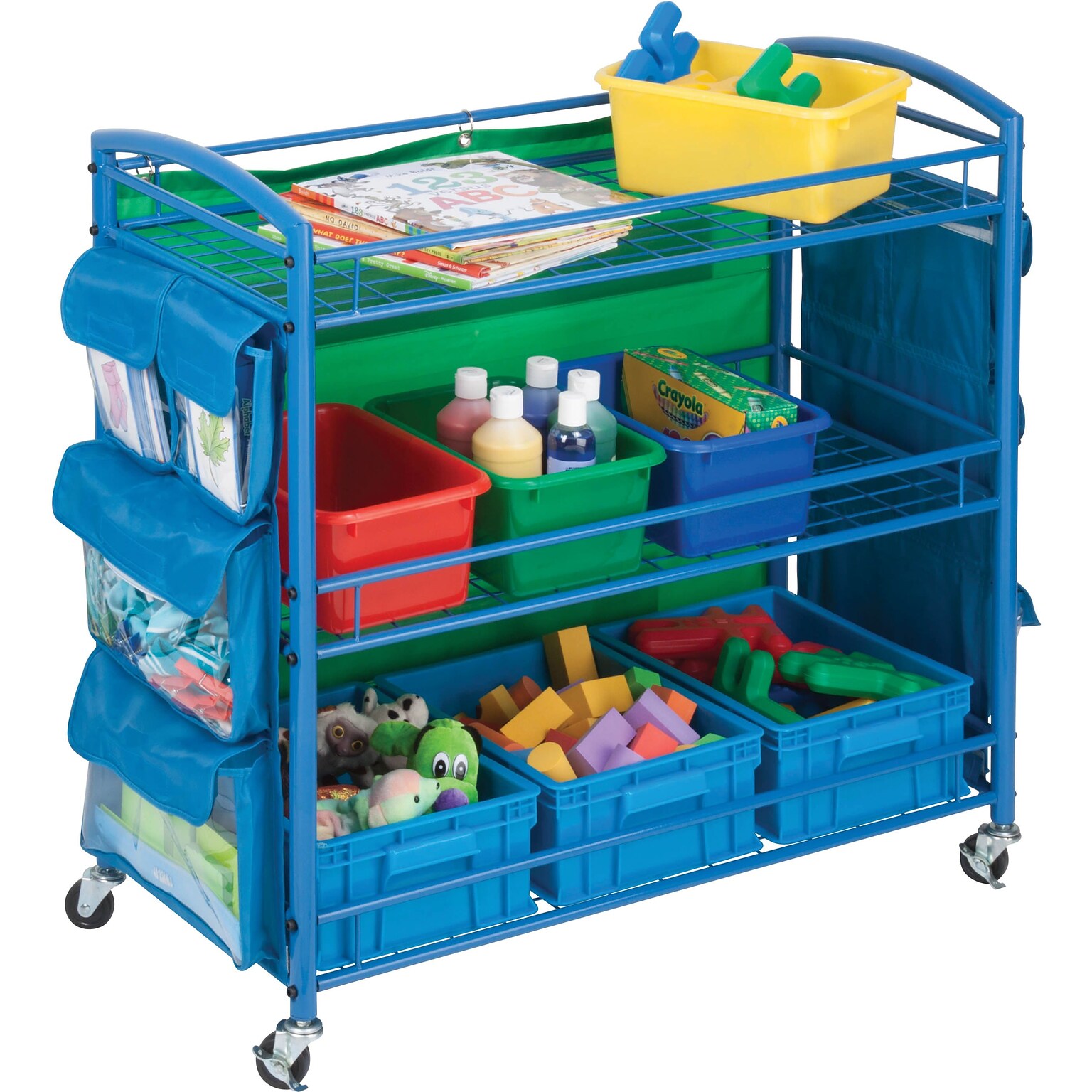 Honey-Can-Do 3-Shelf Metal Mobile Utility Cart with Lockable Wheels, Blue (CRT-03477)