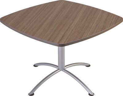 Iceberg iLand Square Edgeband Breakroom Table, Natural Teak with Silver Base, 29H x 42W x 42D