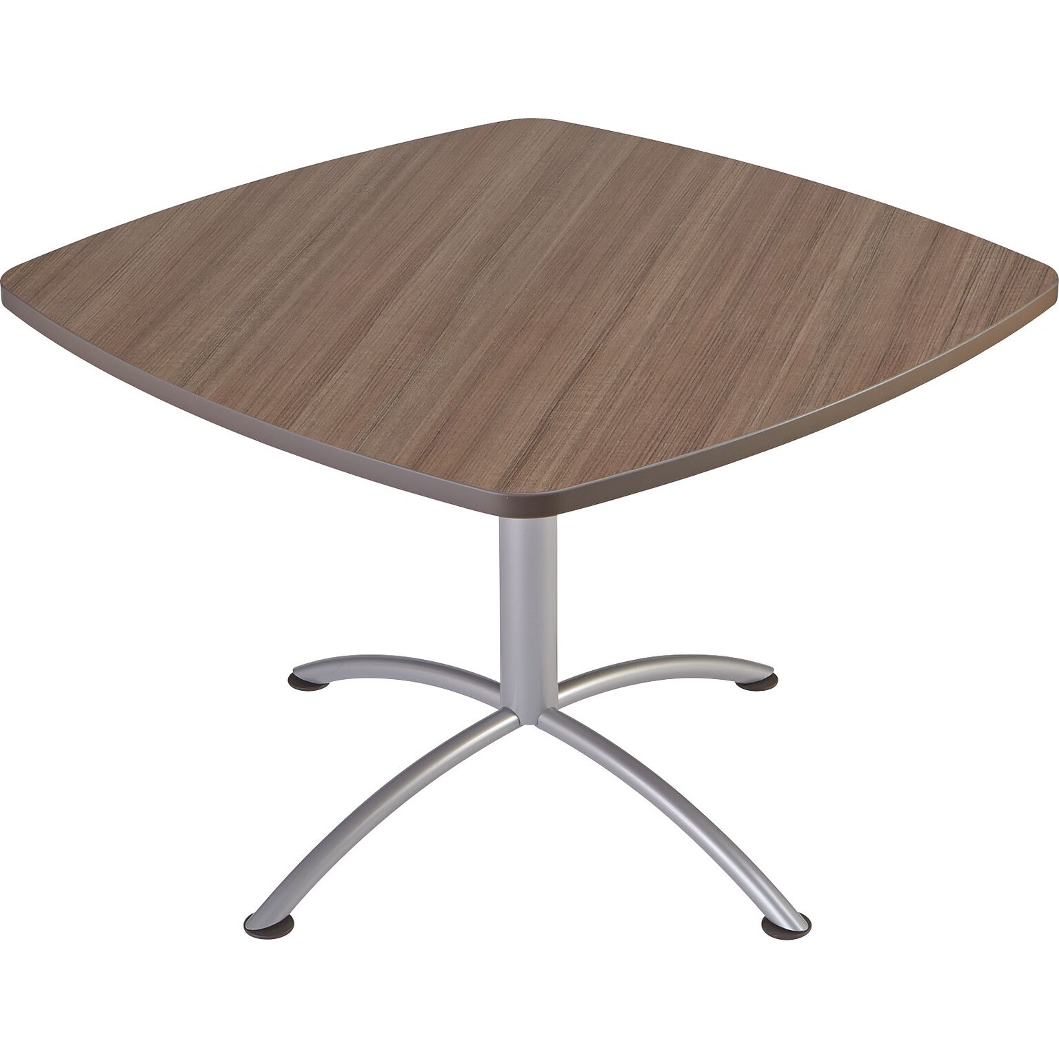 Iceberg iLand Square Edgeband Breakroom Table, Natural Teak with Silver Base, 29H x 42W x 42D