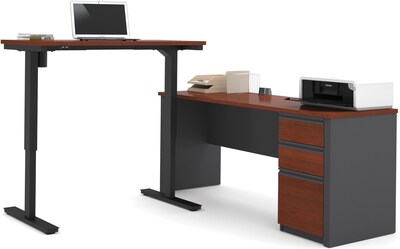 Bestar® Prestige+ 71 L-Desk with Electric Height Adjustable Table, Bordeaux (99885-39)