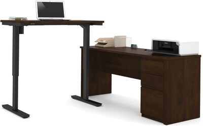 Bestar® Prestige+ 71 L-Desk with Electric Height Adjustable Table, Chocolate (99885-69)