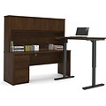 Bestar® Prestige+ L-Desk, Hutch, and Electric Height Adjustable Table: Chocolate