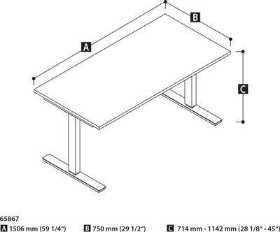 Bestar Universel 60"W Electric Height Adjustable Desk, White (65867-17)