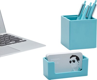 Poppin Business Card Holder, 90-Card Capacity, Aqua (102041)