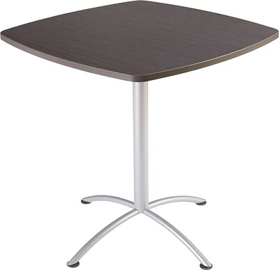 Iceberg iLand Square Edgeband Breakroom Table, Gray Walnut with Silver Base, 42H x 42W x 42D
