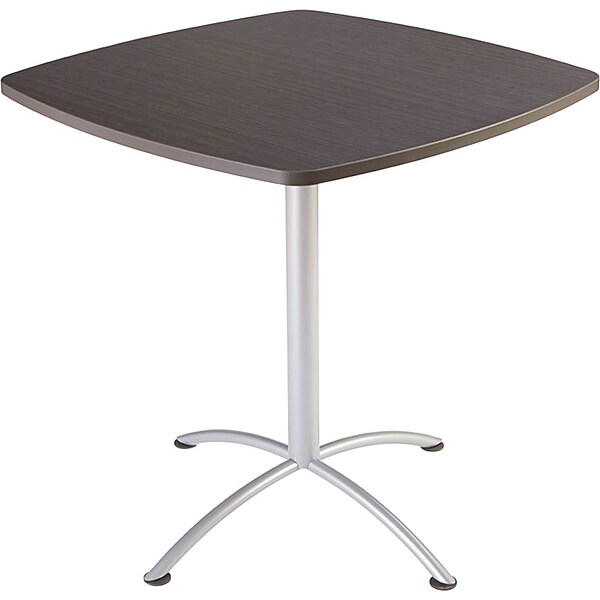 Iceberg iLand Square Edgeband Breakroom Table, Gray Walnut with Silver Base, 42H x 42W x 42D