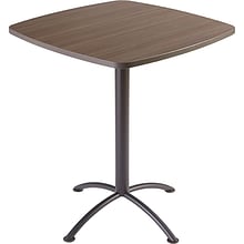 Iceberg iLand Square Edgeband Breakroom Table, Natural Teak with Silver Base, 42H x 36W x 36D