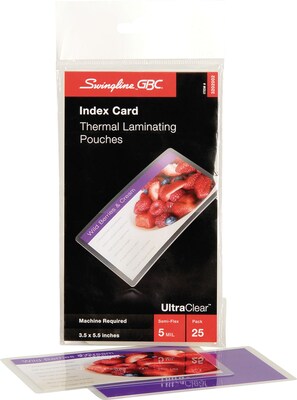 GBC UltraClear Thermal Laminating Pouches, Index Card, 5 Mil, 25/Pack (GBC3202002)