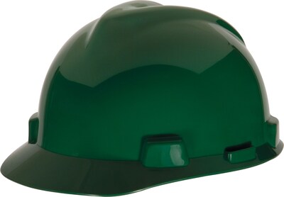 MSA Safety® V-Gard® Slotted Hard Hats, Polyethylene, Standard, Staz-On, Cap, Green