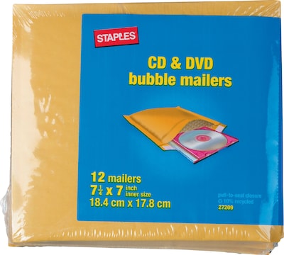 7.25W x 8L Peel & Seal Bubble Mailer, CD/DVD, 12/Pack (51577)