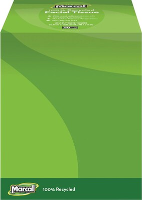 Marcal 100% Recycled Facial Tissue, Cube Box, 80 Sheets/Box, 6 Boxes/Case (4034)