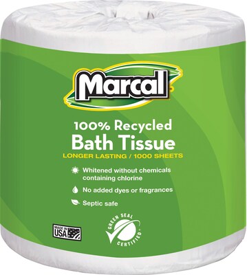 Marcal® 100% Recycled Bath Tissue, 1-Ply, 1,000 Sheets/Roll, 40 Rolls/Case (4415)
