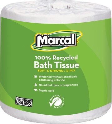 Marcal® 100% Recycled Bath Tissue, 2-Ply, White, 336 Sheets/Roll, 48 Rolls/Case (6079-48)