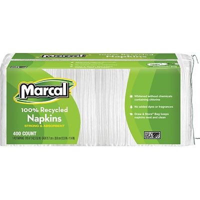 Marcal Small Steps® Luncheon Napkins, 1-Ply, White, 2400/Ct