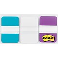 Post-it® 1 x 1.5 Durable Filing Tabs, Aqua/White/Violet, 66 Tabs/Pack