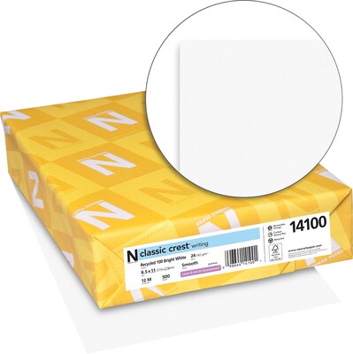 Neenah Paper CLASSIC CREST 8 1/2 x 11 Writing Paper, 24 lb., Bright White, 500/Ream (14100)
