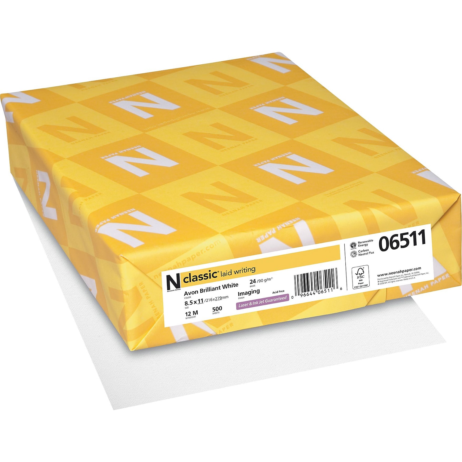 Neenah Paper Classic 8.5 x 11 Business Paper, 24 lbs., Avon Brilliant White with Laid Finish, 500 Sheets/Ream (06511)