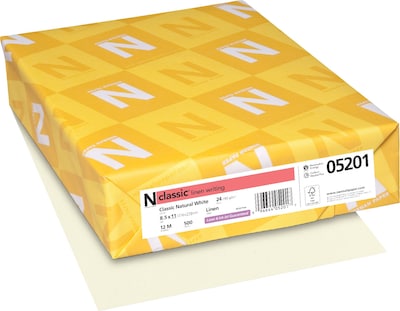 Neenah Paper CLASSIC Linen Writing Paper, 8 1/2 x 11, 24 lb., Linen Finish, Natural White, 500/Rea