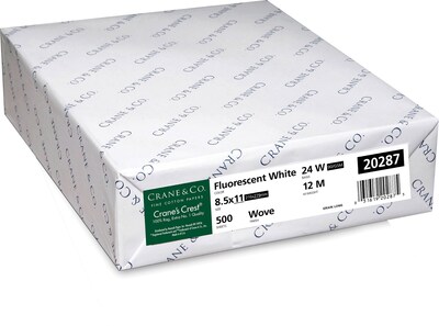 CRANES CREST®, 8 1/2 x 11, 24 lb., Wove Finish, Fluorescent White, 500/Ream